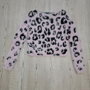 Wild Fable Fuzzy Pink and Black Leopard Print Sweater